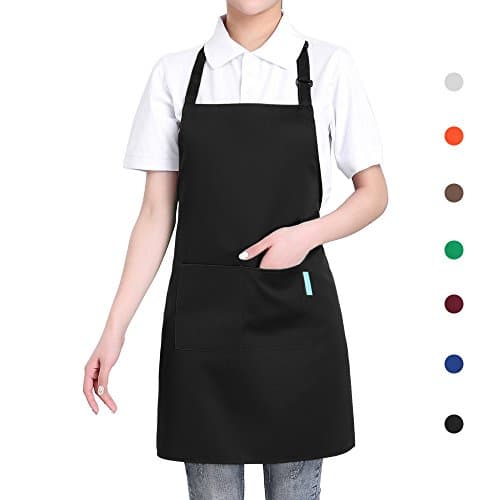 Esonmus Adjustable Bib Adult Apron With 2 Pockets - Waitresses apron, Heavy duty kitchen apron, Money apron - Cooking Kitchen Aprons for Women Men
