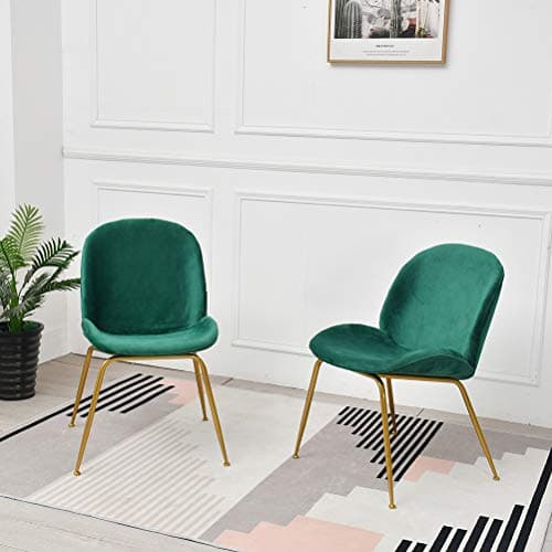 Dekea Velvet Accent Dining Room Chairs Beetle Upholstered with Gold Metal Legs for Living Room Armless Chair with Metal Legs for Kitchen, Bedroom Set of 2, Teal
