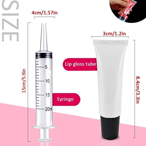 AMORIX 50PCS 10ml Black Lip Gloss Tubes Empty Clear Lip Balm Containers Refillable Soft Cosmetic Squeeze Tubes for Lip Gloss Base Glitter Pigment Powder 2 Syringes + Tag Labels Stickers