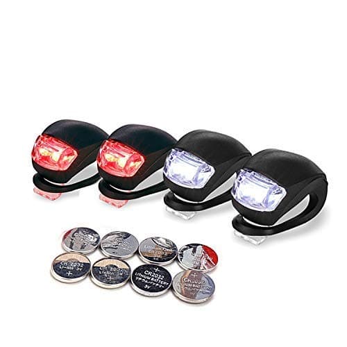 4 Pack Bike Lights Set - Battery Powered LED Bicycle Headlight & Taillight, 3 Mode Waterproof Cycling Safety Lights with Easy-Install Silicone Straps for Front Rear Wheel Road Mountain Bike