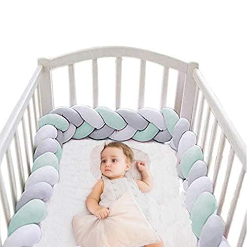 Baby Crib Bumper Plush Nursery Cradle Decor Knotted Braided Junior Bed Sleep Safety Bedside Padded Plush Cushion for Newborn Gift (59 inch)
