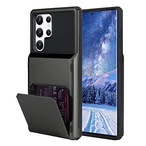 Wallet Case for Samsung Galaxy S22 Ultra with 4 Card Credit Card Holder Slot Shockproof Cover Hybrid Heavy Duty Protection Armor Phone Case Compatible with Samsung Galaxy S22 Ultra-Gray