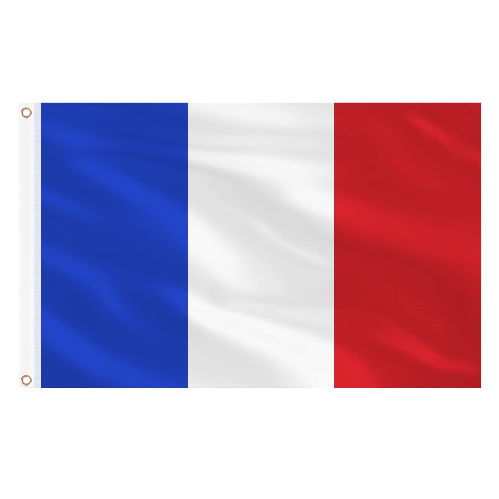 French Flag 5ft x 3ft for Party Decorations, 1Pcs Large France Flag Polyester Double Side with Brass Eyelets for National Day Euro Football World Cup Garden Street Indoor Outdoor