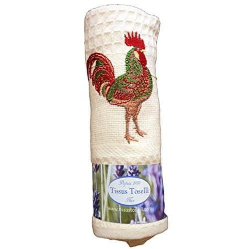 TOSELLI - Rooster Embroidered Waffle-Weave Towel - TOS2518 - Off White