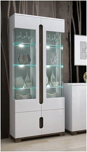 furniturefactor Lorenz High Gloss White Display Cabinet 2 Glass Door (P9RXLS02)