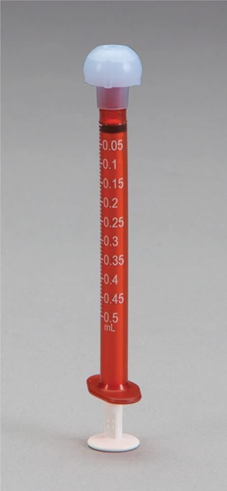 ExactaMed Oral Liquid Medication Syringe 0.5cc/0.5mL 10/PK Amber Medicine Dose Dispenser with Cap Exacta-Med Baxter Comar Latex Free