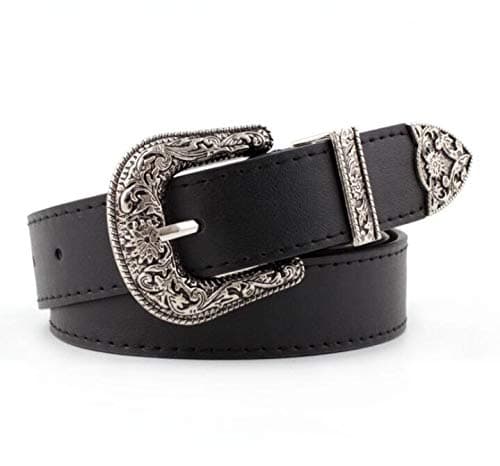 INOGIHAdjustable-Vintage-Western-Cowboy-Belt Women Men - Cowboy-Style Engraved-Buckle Belt for Jeans Pants Dresses
