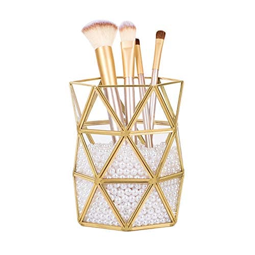 Outdoorfly Makeup Brush Holder Handmade Vintage Glass&Metal Cosmetic Eyebrow Pencil Pen Brushes Organizer Storage Box Container for Bathroom,Bedroom,Office Desk(Brush Bucket)