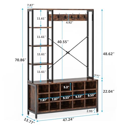 Tribesigns Entryway Bench with Coat Rack Hall Tree and Shoe Storage Shelves, Industrial Mudroom Hooks, Furniture for Hallway, Bedroom, Rustic Brown (F15841126)