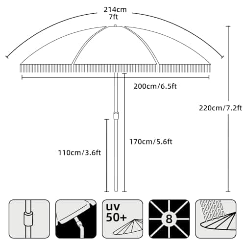 AMMSUN 7ft Patio Umbrella with Fringe Outdoor Tassel Umbrella UPF50+ Premium Steel Pole and Ribs Push Button Tilt, Cow Polka Dots
