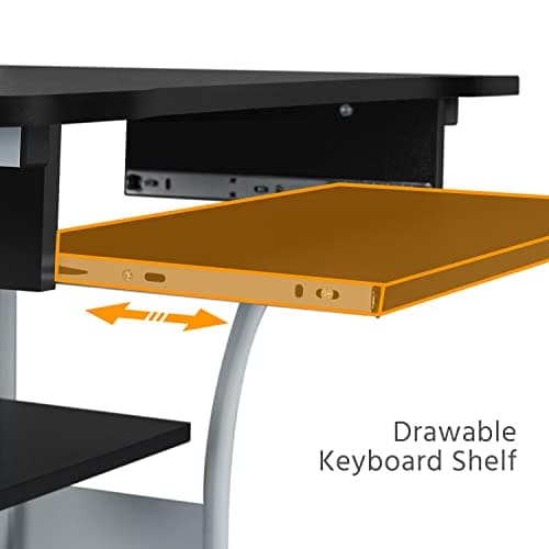 Topeakmart 3 Tier Computer Desk with Printer Shelf and Keyboard Tray, Home Office Desk Computer Workstation Rolling Study PC Laptop Table for Small Spaces Black