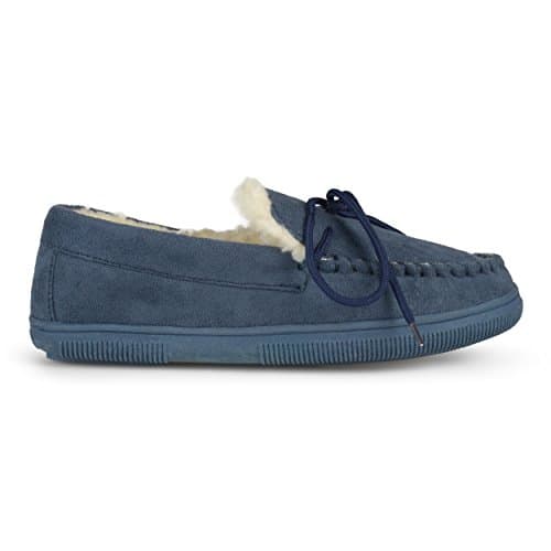 Pindari Mens Faux Suede Moccasin Slippers Navy, 12 Regular US