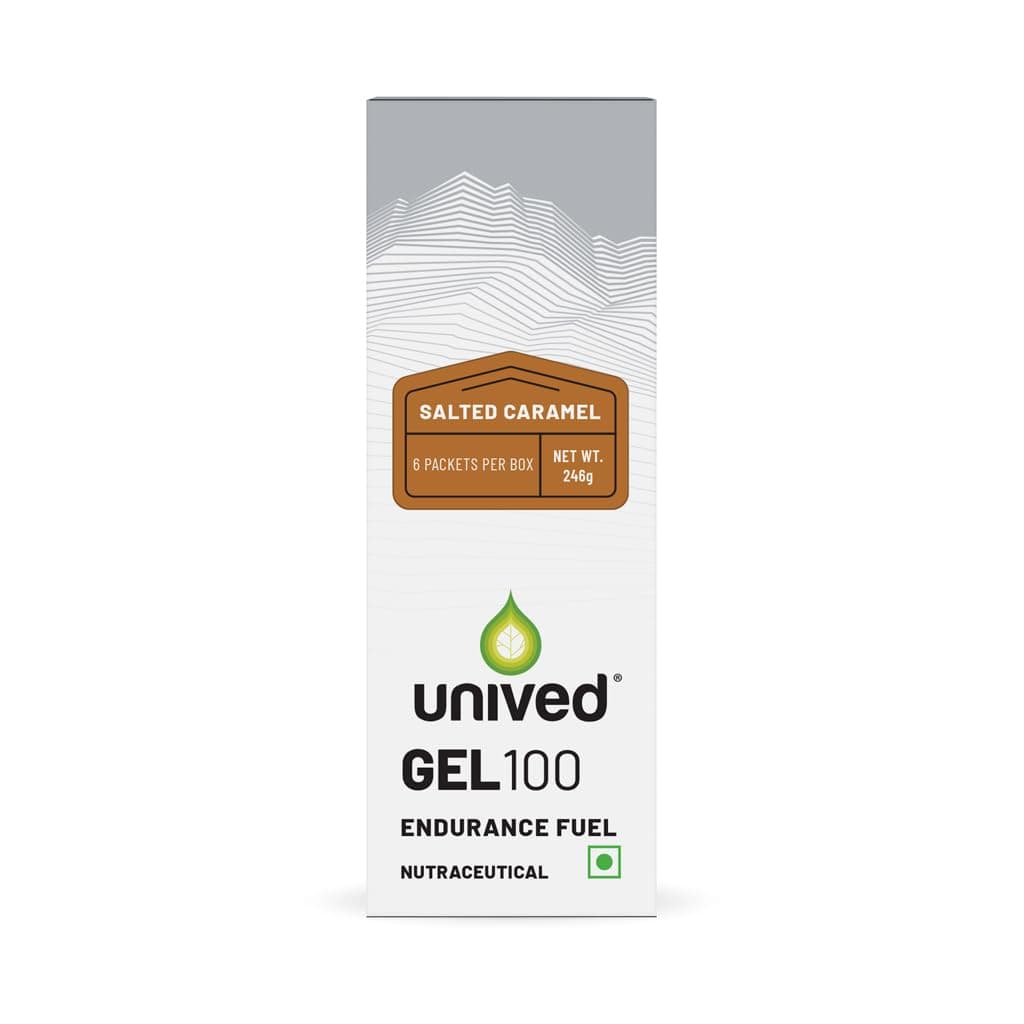 Unived Gel 100 - Vegan Energy Gel for Endurance Athletes Runners & Cyclists - 100kcal - Salted Caramel - Pack of 6
