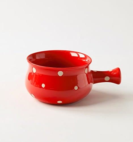 Ceramic Porcelain Soup Bowl with Handle - French Onion Soup Bowl (2, Red/ White)