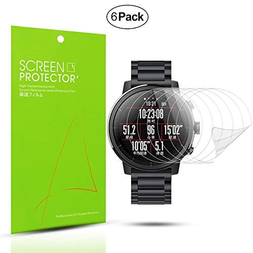 Diruite 6-Pack for Xiaomi Huami Amazfit Stratos Screen Protector Film [Anti-Scratch] [Full Coverage] [HD Clear] Screen Protector for Huami Amazfit Stratos