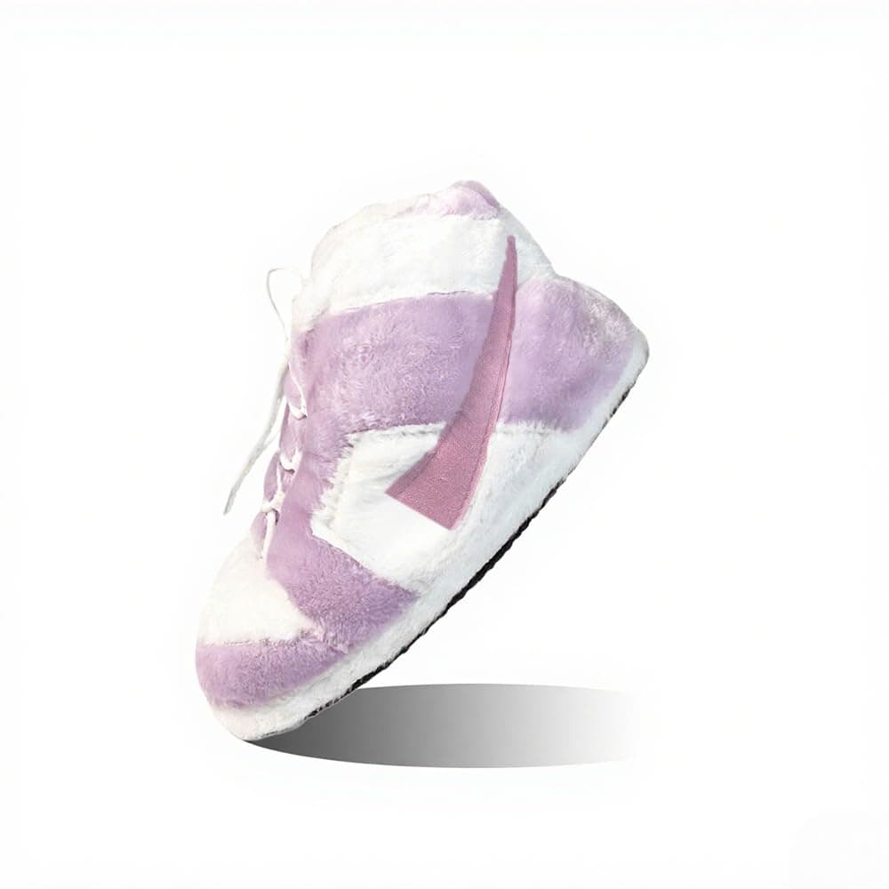 MOLERFO Sneaker Slippers Non-Slip Sole Plush Slippers Unisex Indoor Floor Cotton Shoes, Purple Zs, 4 UK
