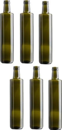 "Timotea" Green Glass Bottle Container, Round Base 250ml Capacity (Pack of 6) * [ Italian Import ]