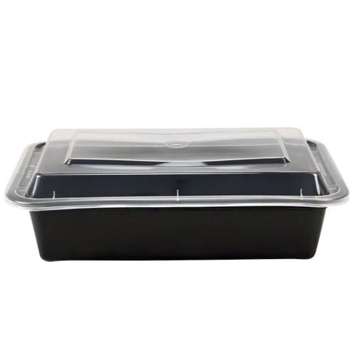 05144 Rectangle Black Microwaveable Container with Lid, Kari Out 8" x 6", 38 oz. (Pack of 150)