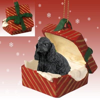 Conversation Concepts Cocker Spaniel Black Gift Box Red Ornament by Eyedeal Figurines