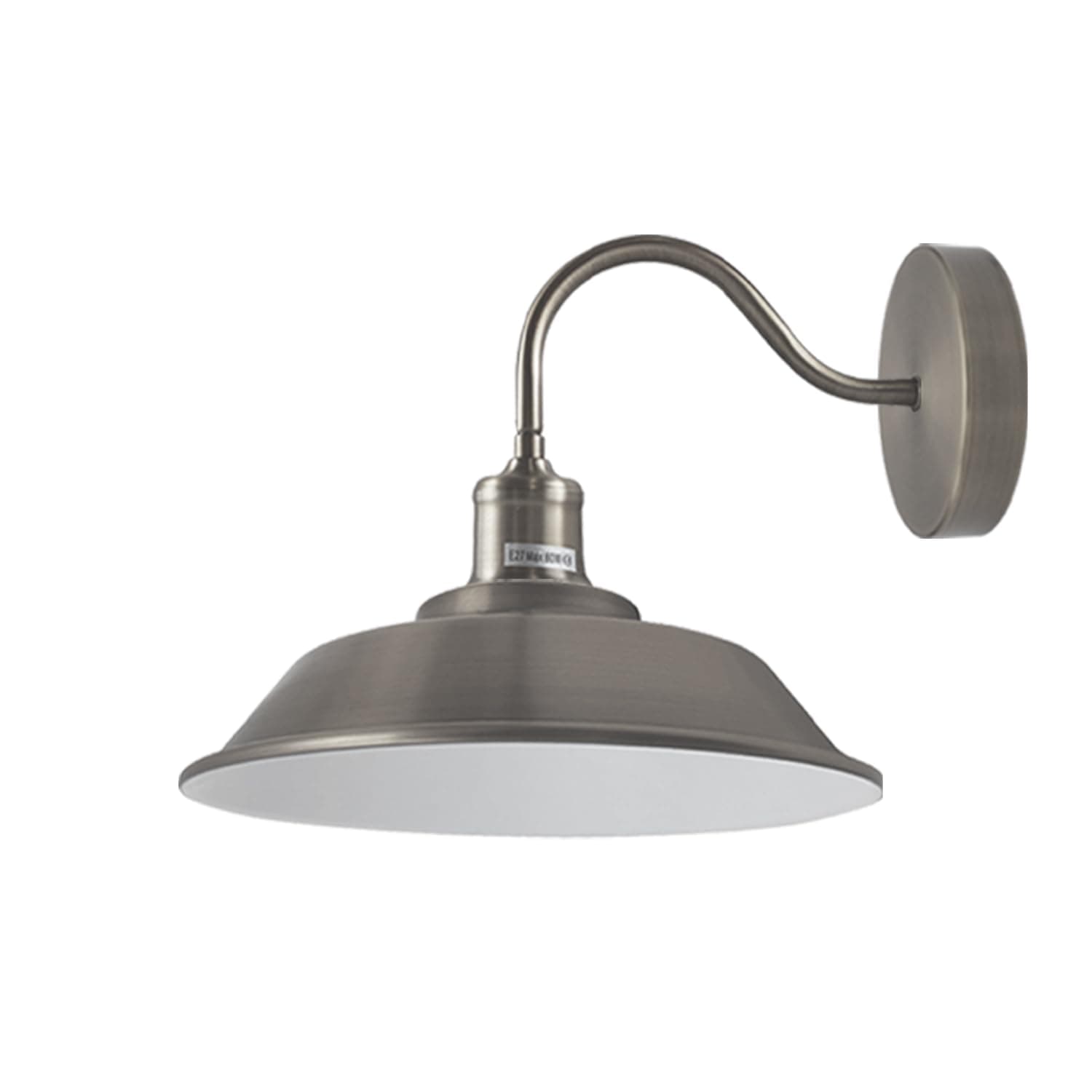 LEDSone Industrial Metal Wall Light, Shiny Body Wall Lamp Lighting Sconce Fitting, Vintage Industrial Wall Mount E27 Pendant with Light Shade for Bedside, Living Room, Hall Way (Satin Nickel) [Energy Class A+++]