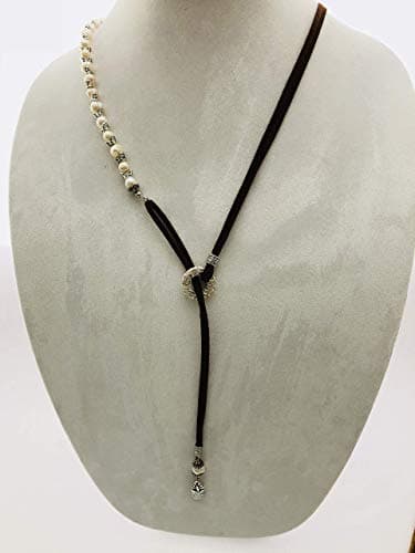 Fresh Water Pearls Lariat Necklace with Genuine Brown Suede Leather Cord