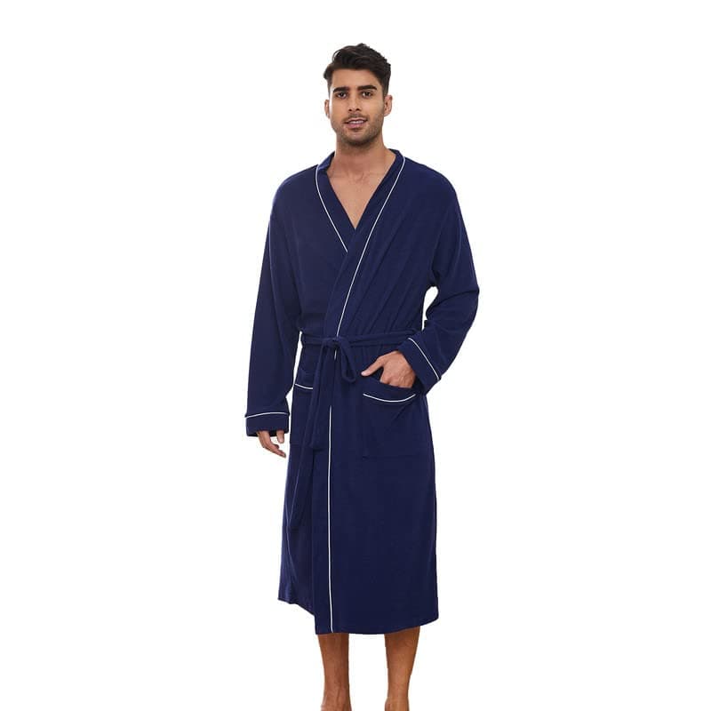 Mens Bathrobes 100% Cotton Terry Cloth Robe, Soft Lightweight Long Spa Bathrobe for Men