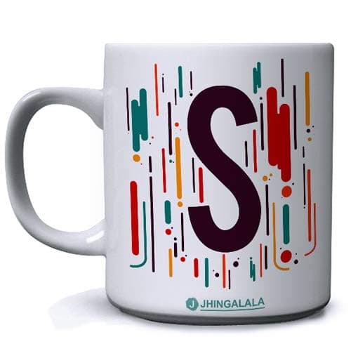 Jhingalala Your Name First Letter S Printed Ceramic Coffee Mug White - 11 Oz Mug Gift for Birthday, Anniversary (JC10333)