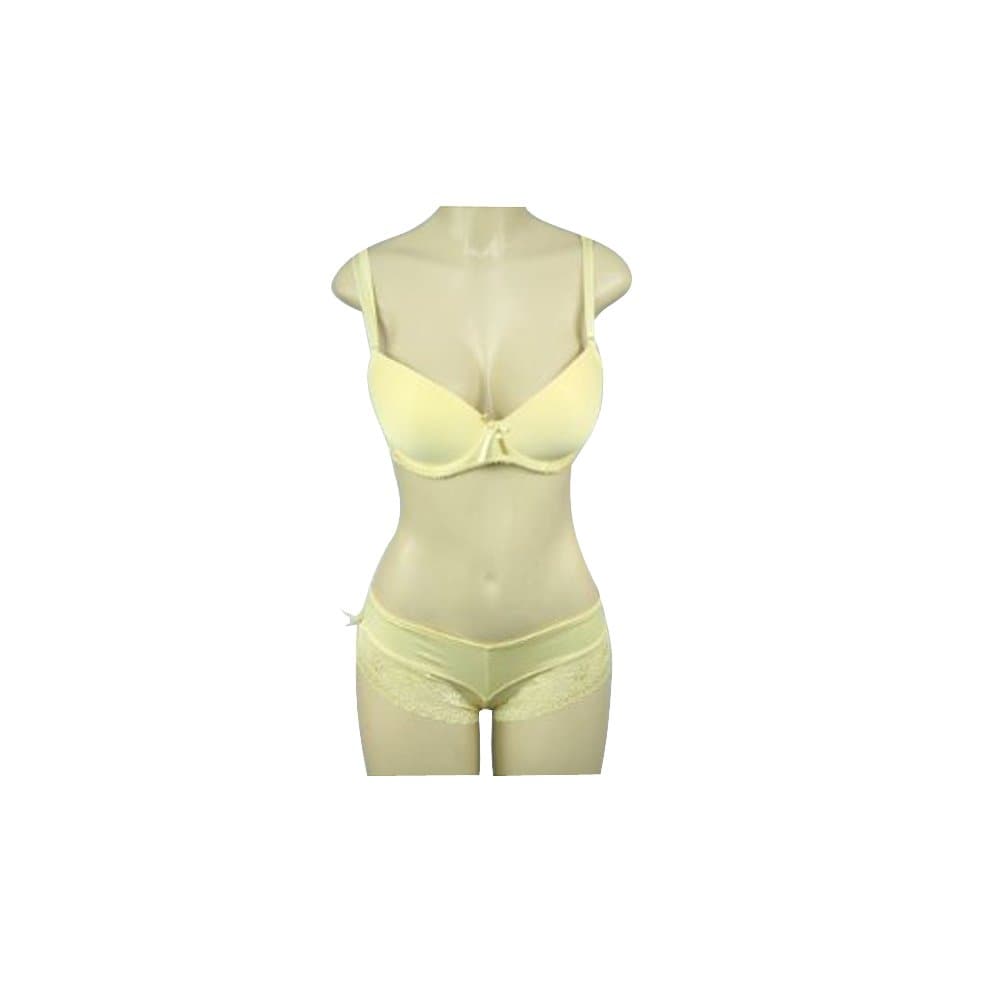 Paris Pink French Design Bra Panty Set, Yellow, 34B