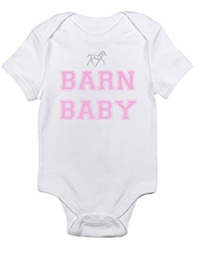 Equestrian Creations Barn Baby Horse Onesie - White with Pink Lettering - Infant Girls