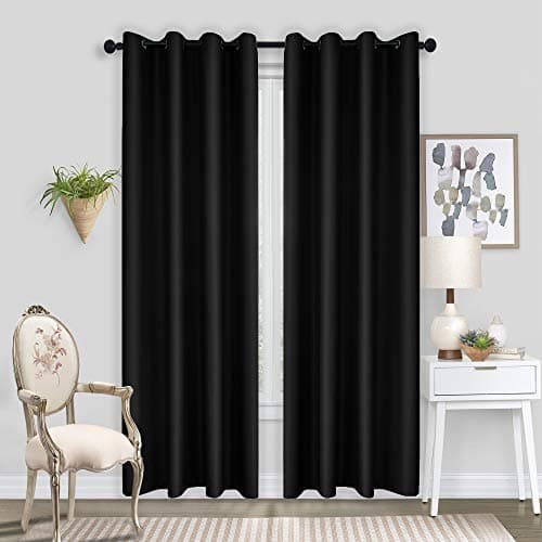 HOLKING 2 Panels Blackout Curtains Black 84 Inch Long,Grommet Window Curtain Panel in Black 52 x 84,Black Drapes for Bedroom/Living Room,W52 x L84 Inches Length