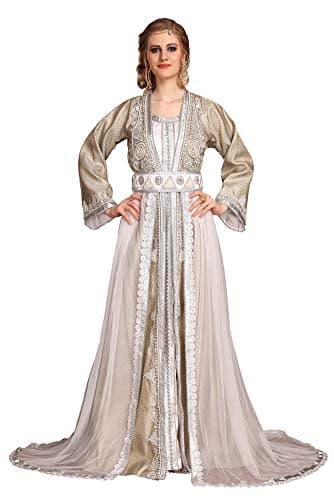 Kolkozy Fashion Women's Moroccan Kaftan White Size M