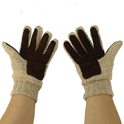 Men's Thinsulate 3M Thick Durable Wool Knitted Suede Palm Full Gloves S/M Oatmeal
