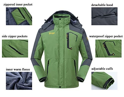 JINSHI Mens Mountain Waterproof Fleece Ski Jacket Windproof Rain Jacket
