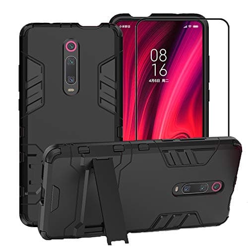 FaDream for Xiaomi Mi 9T/9T Pro/Redmi K20/K20 Pro Case, 2 in 1 Shockproof Hybrid Dual Layer Heavy Duty Protective Kickstand Cover with Tempered Glass Screen Protector(Black)