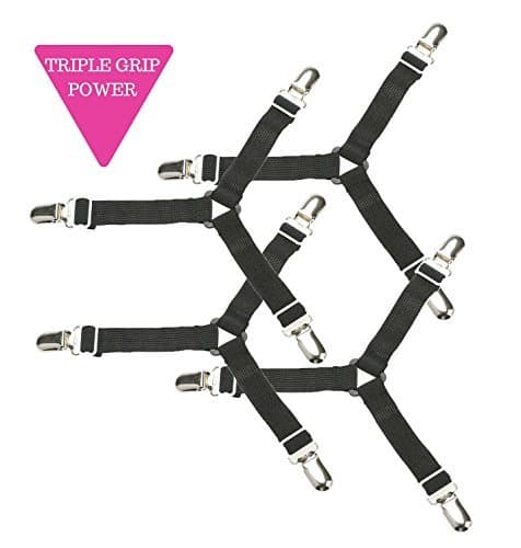 Bed Sheet Strap Bands Grippers Suspenders (4, Black)