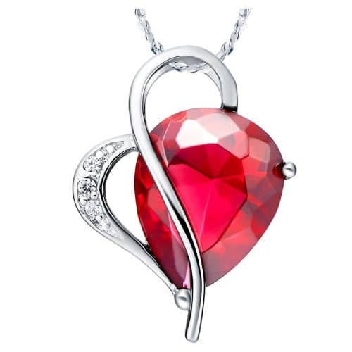 Sterling Silver Plated Necklace Teardrop Red Pendant in Heart -B00CMY3XZ6