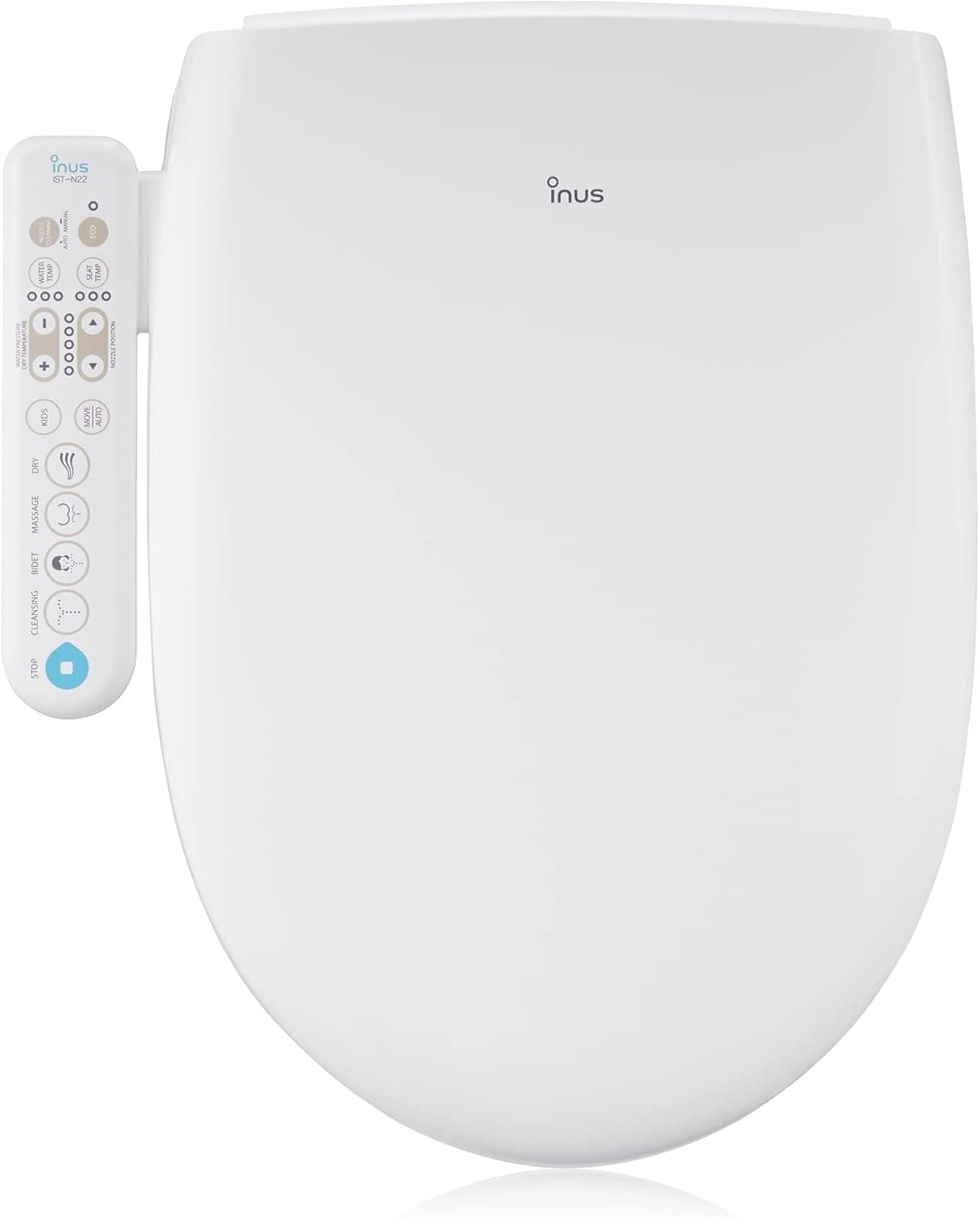 Inus N22 Electric Heated Bidet Toilet Seat Elongated, Warm Water, Smart Heated Water Luxury Bidet Toilet Seat with Kids Mode, Air Dryer, Self Cleaning, Tankless, Smart Touch Panel & Temp Control