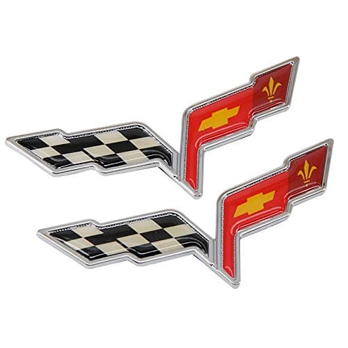 Rear & Front Bumper Emblem,Corvette Front Hood Crossed Flags Badge for 2005-2013 C6 2PCS