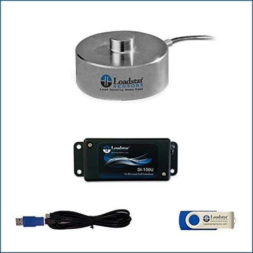 Button Load Cell Kit with USB Output and Software, 5000 Kg (10,000 Lb) Capacity, Compression Calibration