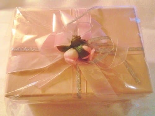 Pink Keepsake box Bowed with Baby Roses and Silver Trim Lace