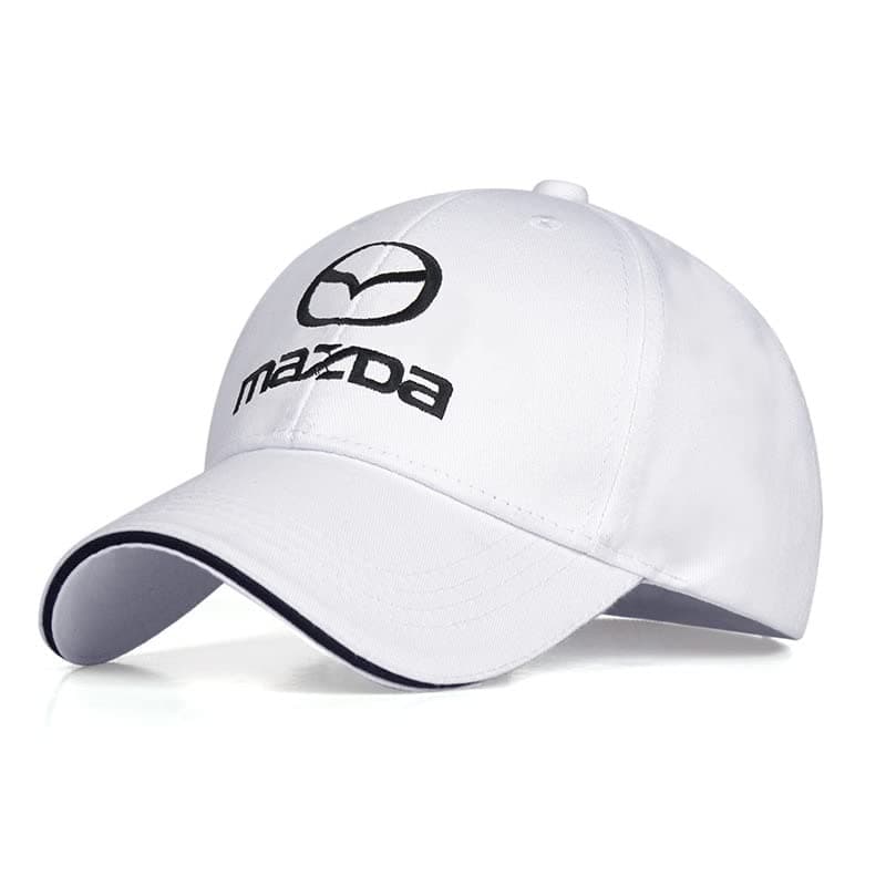 Automotive Logo Embroidered Adjustable Baseball Caps for Men and Women Hat Travel Cap Car Racing Motor Hat (fit Mazda White)