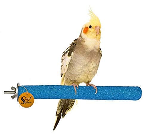 Sage Square 6 inch Bird Perch Parrot Perch Natural Wood Sand Platform - Nail Trimmer, Cage Accessory for Birds & Small Animals - Perfect for Cockatiels, Parakeets, Conures, & More,Optimal Nail Health
