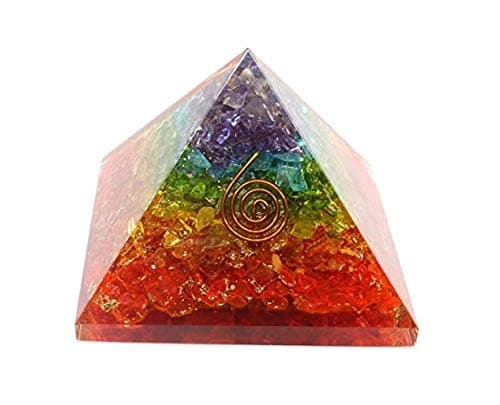 Orgone Pyramid Seven Chakra for Emf Protection & Meditation/Energy Generator with 4 Crystal Points, Reiki,& Zipper Pouch/Chakra Accumulator for Abundance, Self Confidence and for Positive Energy Gifts