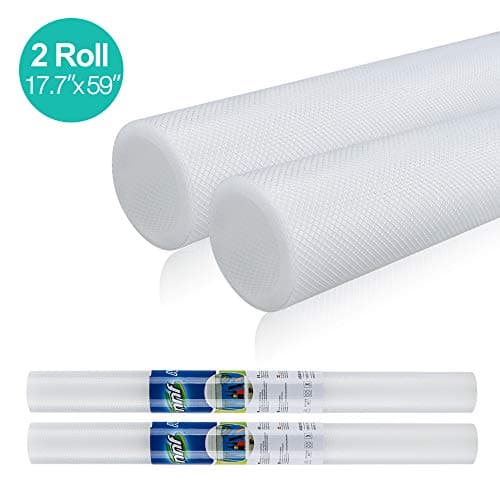 TOPIST Refrigerator Pads 2 Rolls Drawer Cabinet Shelf Liner Non-Adhesive Non-Slip Mat Waterproof Washable EVA for Fridge, Drawers, Shelves, Cabinets and Kitchen Cupboard(Transparent, 17.7” x 59”)