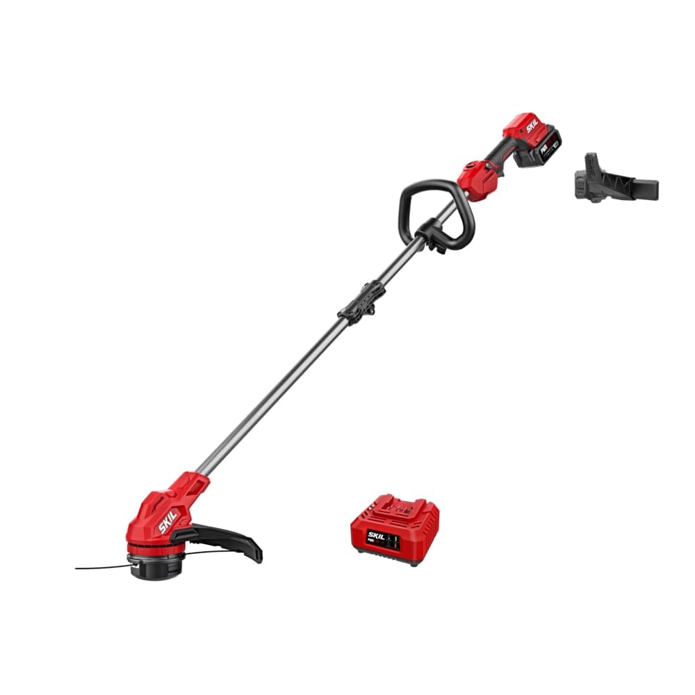 SkilLT4823B-10 PWR CORE 20 Brushless 20V 13'' String Trimmer Kit, Includes 4.0Ah Battery and Charger, Red