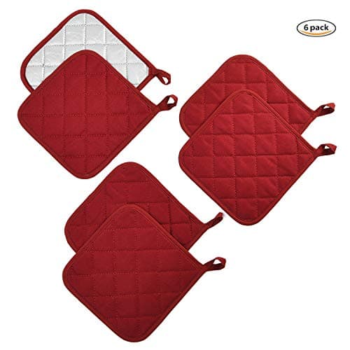 Potholders Set Trivets Kitchen Pot Holders Heat Resistant Pure Cotton Coasters Hot Pads Pot Holders Set of 6 for Everyday Cooking and Baking by 7 x 7 Inch (Wine)