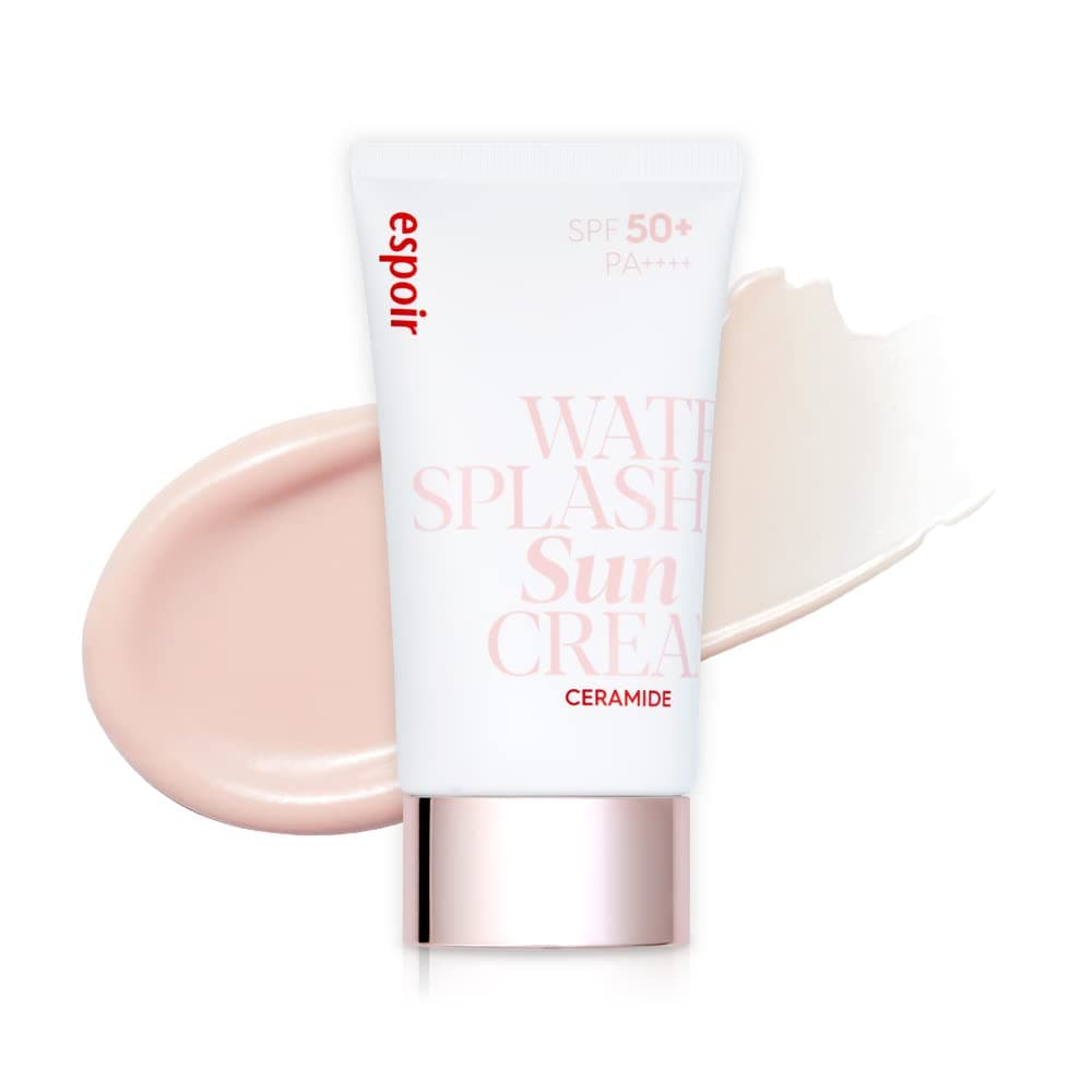 Espoir Water Splash Sun Cream Ceramide 2 oz | Moisturizing Barrier with CeramideNP Peptide | Tinted Sun Block | Excellent Coverage | Substitute Sunscreen for BB Cream | Korean Base Makeup