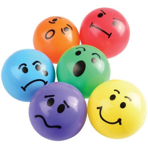 Constructive Playthings Express Your Feelings Soft Vinyl Balls, Therapy Toys for All Ages, Alternative to Feelings Chart, Vinyl Balls, Indoor Use Only, Set of 6