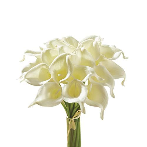 Artificial Calla Lily 20 Pcs Real Touch Latex Fake Flowers for Wedding Bouquet Home Party Office Decor(Milky White)
