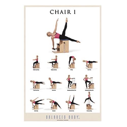 Balanced Body Chair I Poster, Educational Guide Pictures, Exercise Positions Wall Chart for Pilates Studio, 24 x 36 Inches